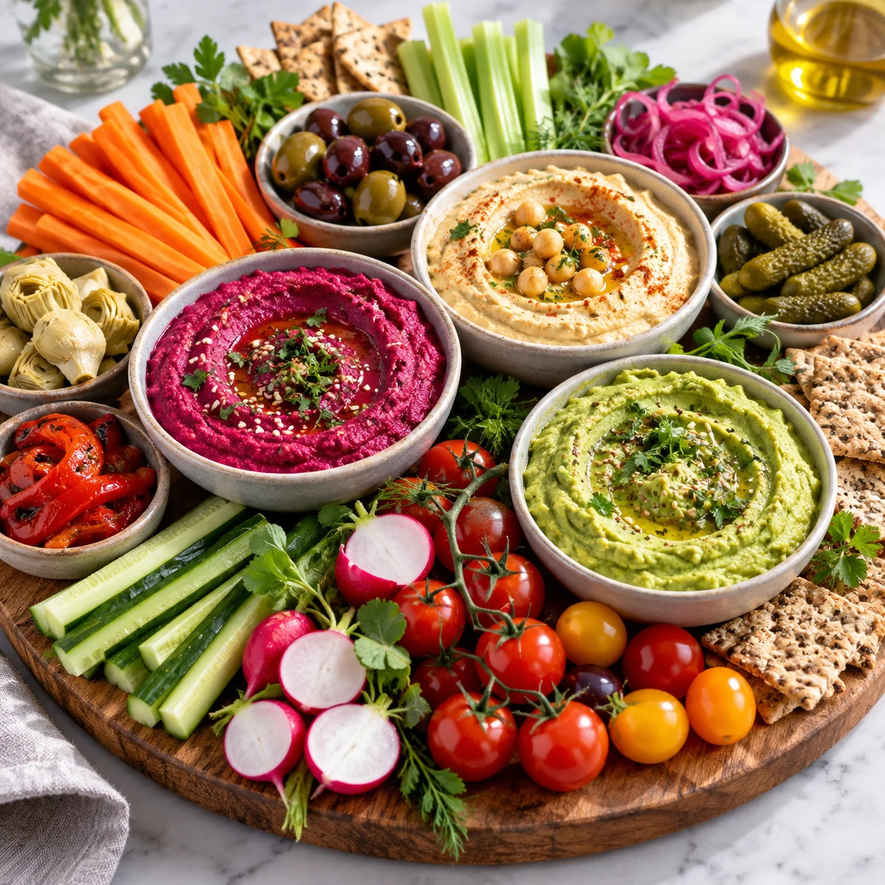 Picada saludable con dips y vegetales